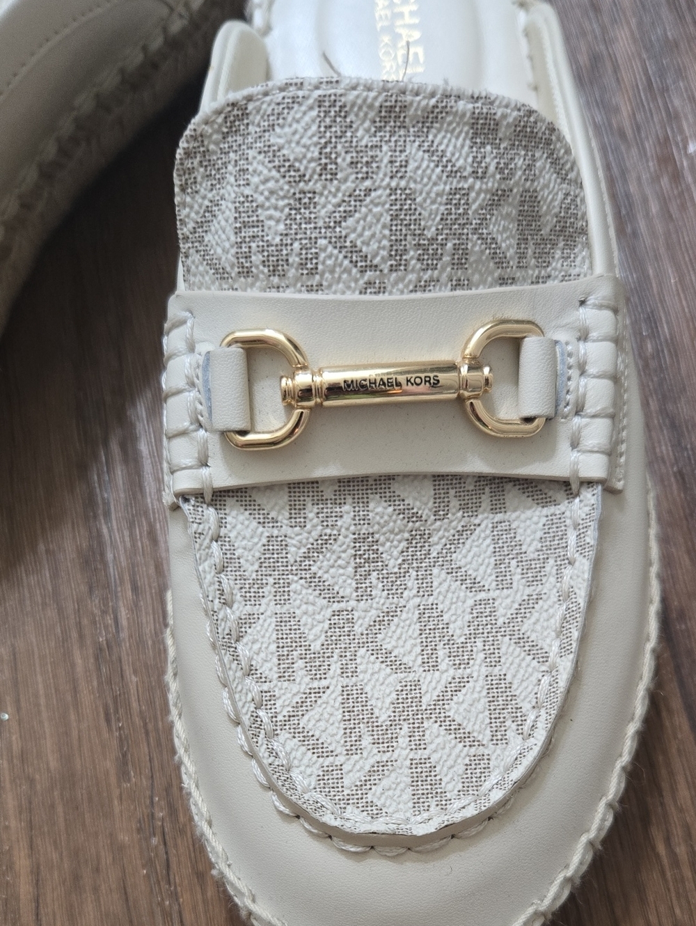 Michael Kors Cream Leather Logo Espadrille Mule with Gold Hardware - Picture 7 of 7